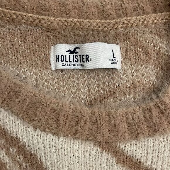 Hollister Cream and Brown Marbled Crew Neck Sweater Womens Size Large - Picture 2 of 11